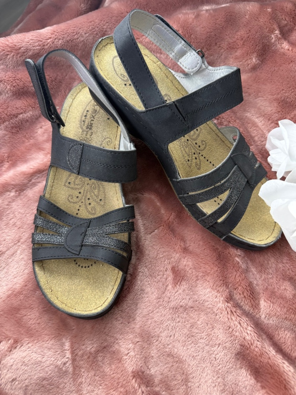 Comfort Strappy Black Slingback Sandals